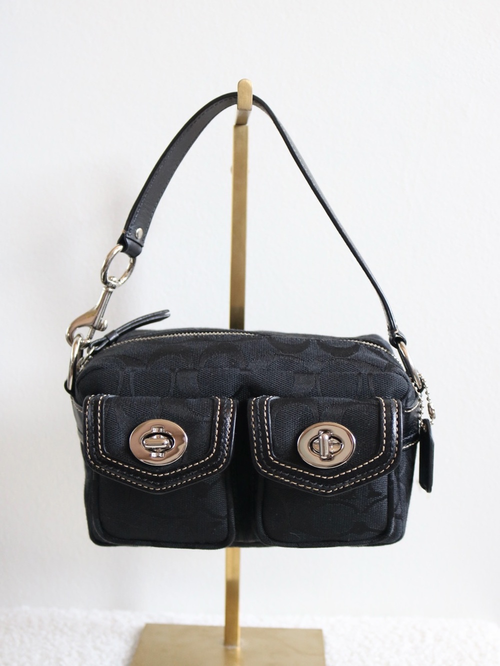 Vintage Coach Mini Legacy Turnlock Demi Bag Black Signature Jacquard